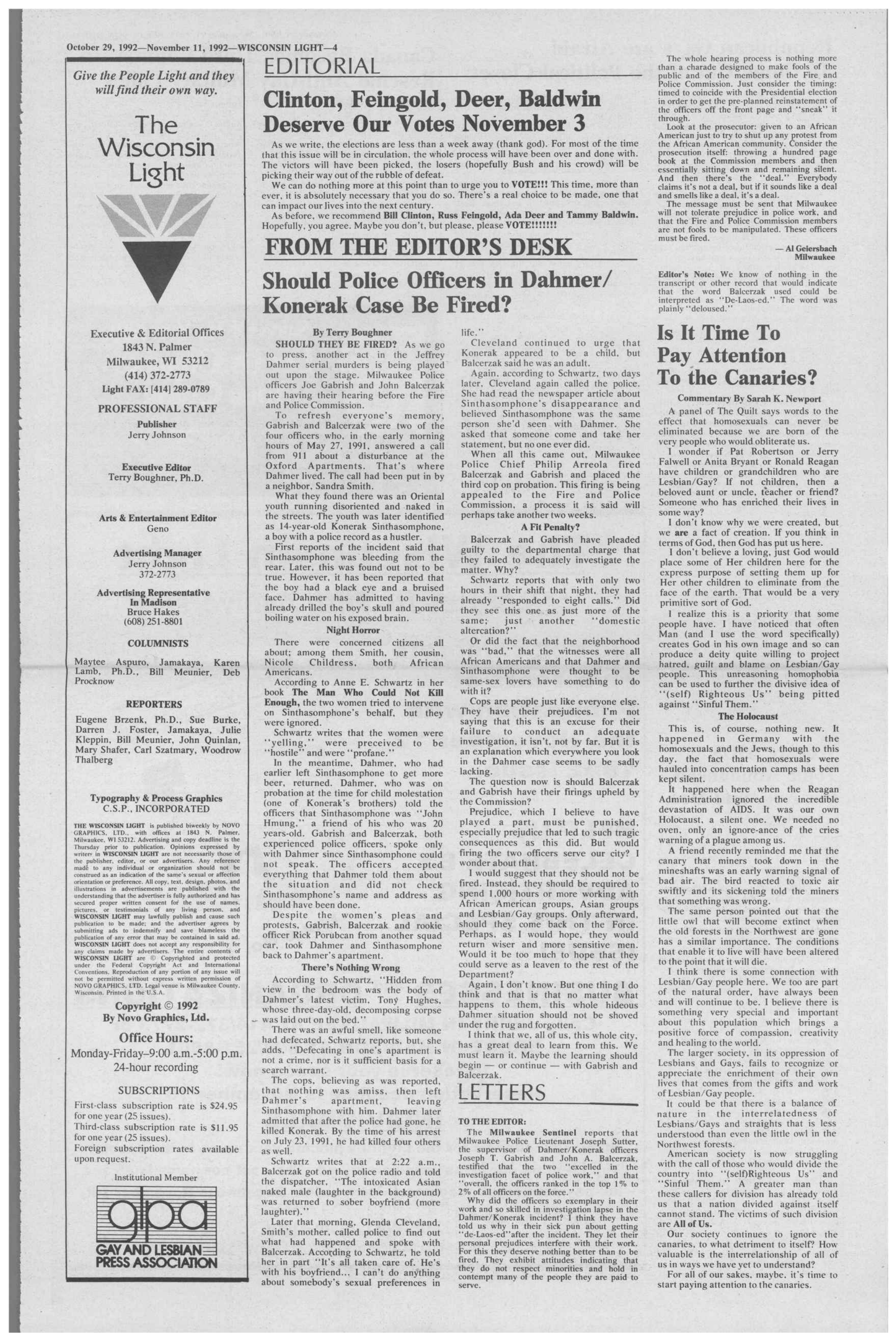 Wisconsin Light editorial page on the Dahmer and Konerak case
