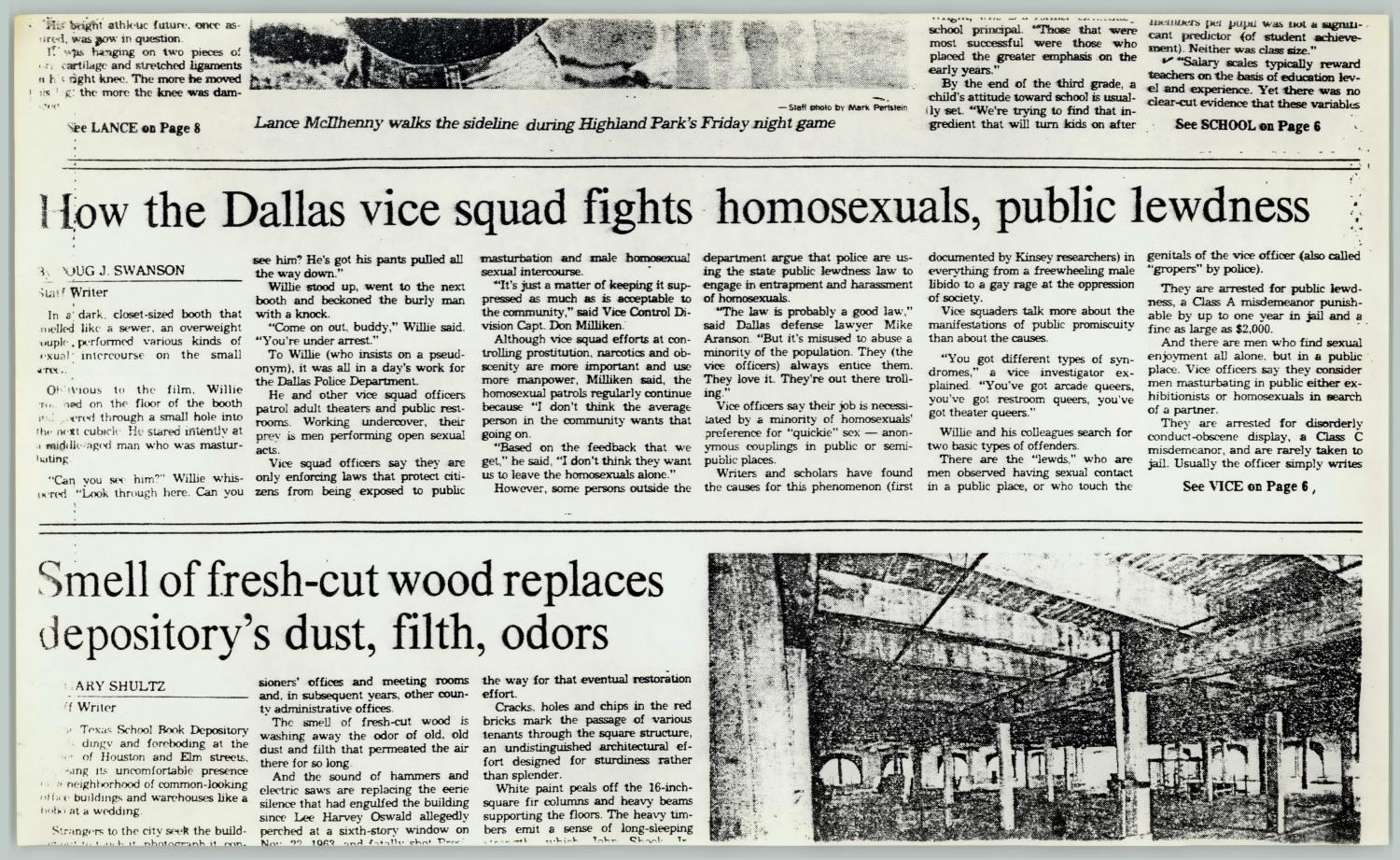 Dallas Times Herald vice-squad clipping, first page