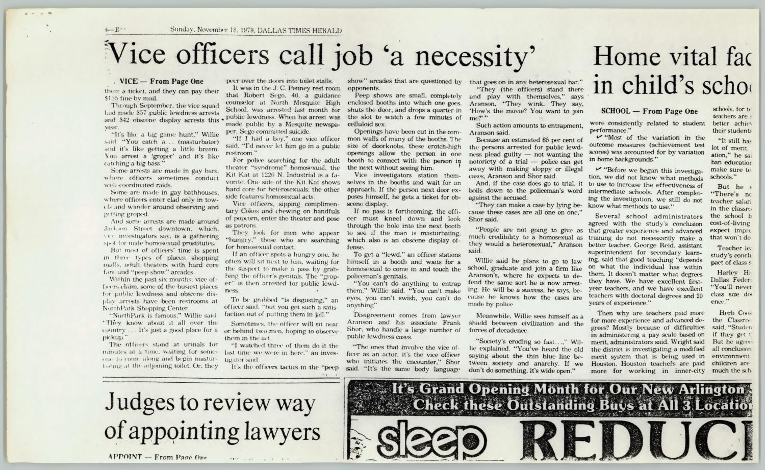 Dallas Times Herald vice-squad clipping, continuation