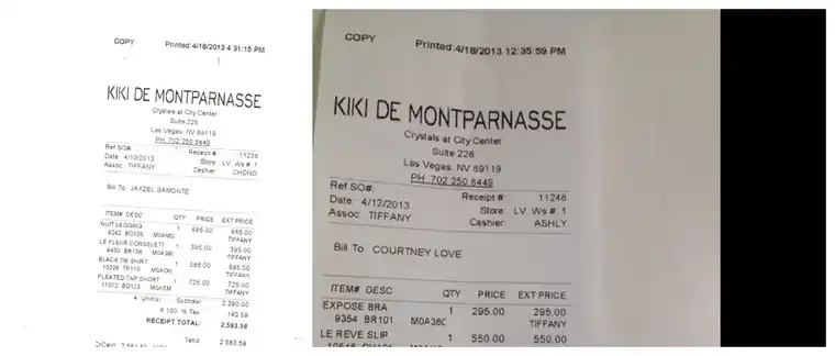 Cropped Kiki de Montparnasse receipts preserved in Troy Barile's April 2013 email archive.